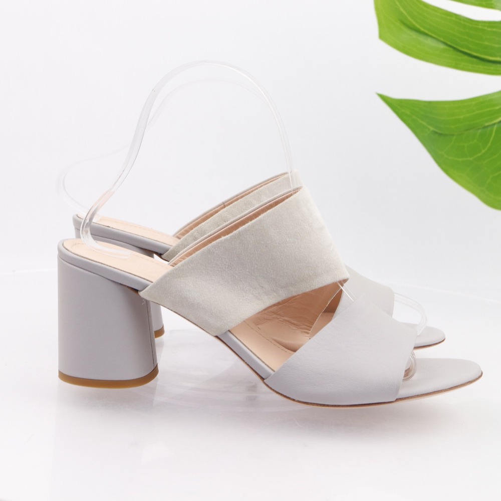 Napoleoni Womens Sandals Shoes Size 39 9 Gray Leather Slides Heel Mules Italy